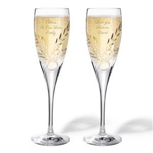 Engraved Vera Wang Crystal Leaf Flute Set - 56393