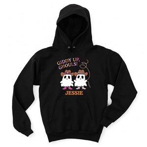 Kittenish Personalized Pinkoween Giddy Up Ghouls Hoodie in Black - 56399-BS