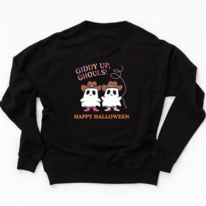 Kittenish Personalized Pinkoween Giddy Up Ghouls Crewneck in Black - 56399-CWS