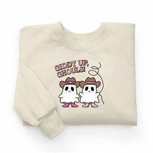 Kittenish Personalized Pinkoween Giddy Up Ghouls Crewneck in Sand - 56399-SS