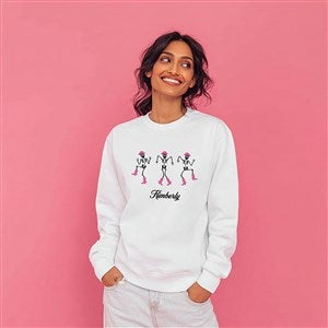 Kittenish Personalized Pinkoween Dancing Skeletons Crewneck in White - 56401-S