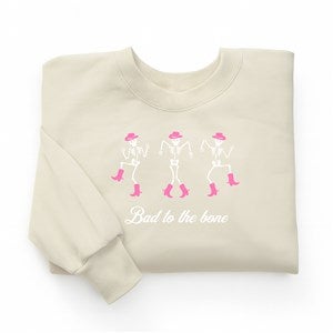 Kittenish Personalized Pinkoween Dancing Skeletons Crewneck in Sand - 56401-SS