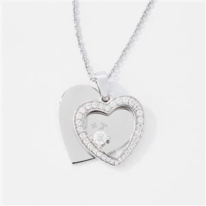 Engraved Sterling Silver Pave Heart Swing Necklace - 56457