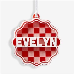 Scalloped Checker Name Personalized 2 Layer Acrylic Ornament - Red - 56553-R