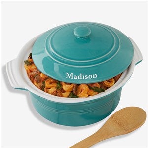 Engraved Round Casserole With Lid in Turquoise - 56625-T