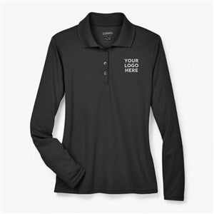 Custom Womens Core365 Performance Long Sleeve Piqué Polo - Black - 56718