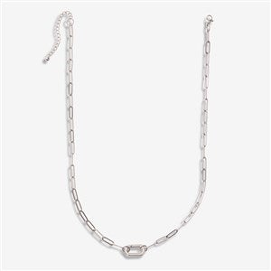 Silver Paperclip Chain Charm Clasp Necklace - 56934