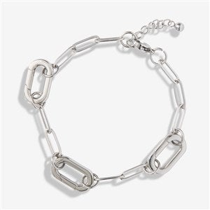 Silver Paperclip Chain Charm Clasp Bracelet - 56936