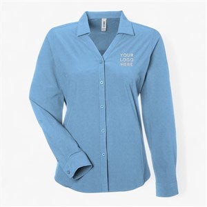 Custom Womens Core365 Ultra UVP® Marina Button Down - Columbia Blue - 56992