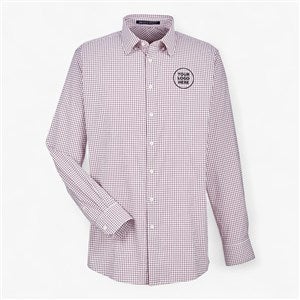 Custom Mens CrownLux Performance® Micro Windowpane Woven Dress Shirt - Burgundy - 56998