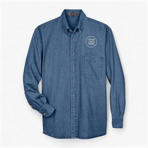 Custom Mens Harriton Denim Button Down Shirt - Dark Denim - 57002