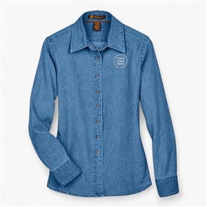 Custom Womens Harriton Denim Button Down Shirt - Light Denim - 57005