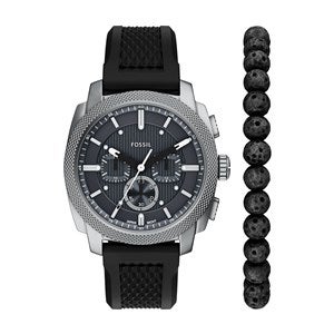 Engraved Fossil Machine Black Watch  Bracelet Gift Set - 57057