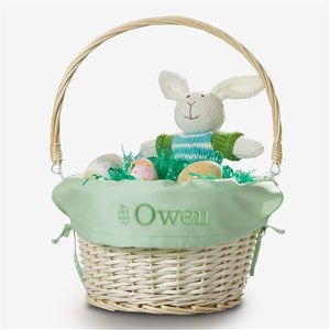 Checkered Egg Embroidered Willow Easter Basket with Folding Handle- Light Green - 57189-G