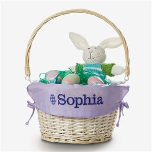 Checkered Egg Embroidered Willow Easter Basket with Folding Handle- Lavender - 57189-PL