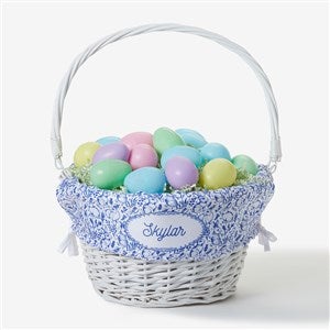 Bunny Toile Personalized Easter White Basket With Drop-Down Handle - 57192-W