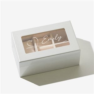 Traced Heart Personalized Mini Pearl White Glass Top Jewelry Box - 57263-S
