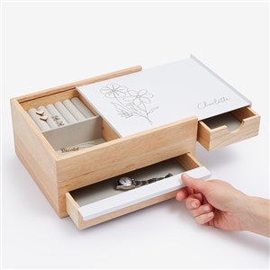 Traced Blooms Personalized White Natural Stowit Jewelry Organizer-Large - 57278-LWN