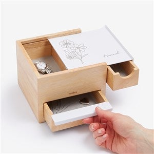 Traced Blooms Personalized White Natural Stowit Jewelry Organizer-Small - 57278-MWN