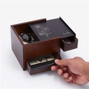 Traced Blooms Personalized Black Walnut Stowit Jewelry Organizer - Small - 57279-MBW