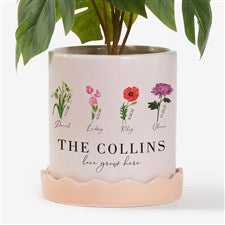Birth Month Flower Personalized Pink Ceramic Flower Pot with Tray - 57363