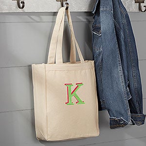 Embroidered Monogram Small Canvas Tote Bag - 5741-S