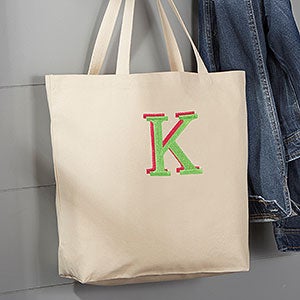 Embroidered Monogram Large Canvas Tote Bag - 5741