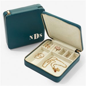 Bold  Chic Personalized Leatherette Large Square Jewelry Case - Teal - 57455-T