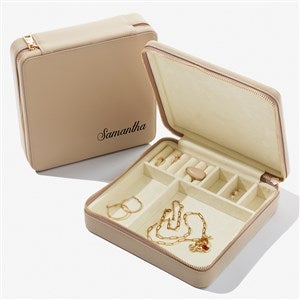 Bold  Chic Personalized Leatherette Large Square Jewelry Case - Beige - 57455-B