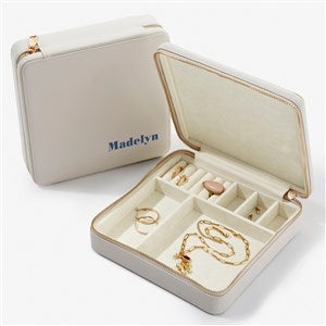 Bold  Chic Personalized Leatherette Large Square Jewelry Case - Ivory - 57455-I