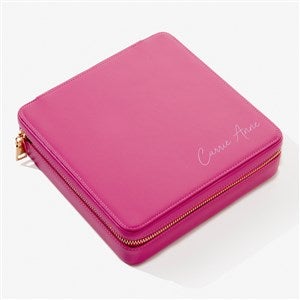 Yours Truly Personalized Leatherette Large Square Jewelry Case -Fuchsia - 57456-F
