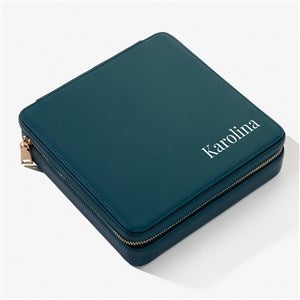 Yours Truly Personalized Leatherette Large Square Jewelry Case -Teal - 57456-T