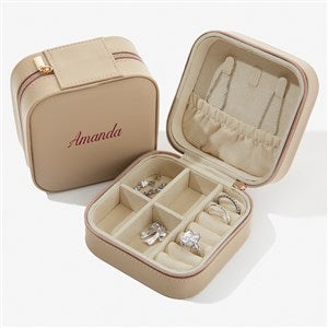 Bold  Chic Personalized Small Leatherette Travel Jewelry Case - Beige - 57459-B