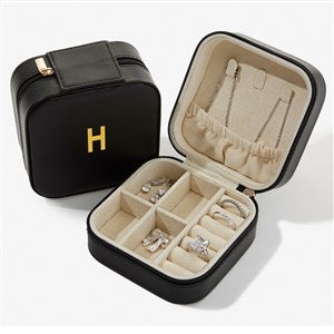 Bold  Chic Personalized Small Leatherette Travel Jewelry Case - Black - 57459-BL