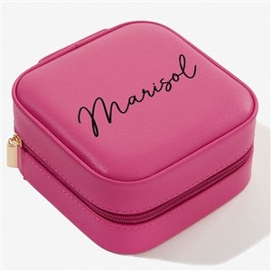 Yours Truly Personalized Small Leatherette Travel Jewelry Case -Fuchsia - 57460-F