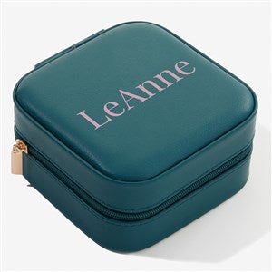 Yours Truly Personalized Small Leatherette Travel Jewelry Case -Teal - 57460-T