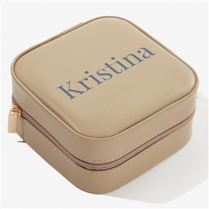 Yours Truly Personalized Small Leatherette Travel Jewelry Case -Beige - 57460-B