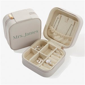 Yours Truly Personalized Small Leatherette Travel Jewelry Case -Ivory - 57460-I
