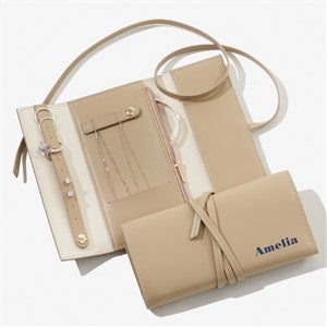 Bold  Chic Personalized Leatherette Jewelry Roll - Beige - 57462-B