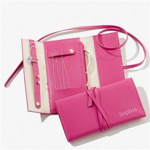 Yours Truly Personalized Leatherette Jewelry Roll -Fuchsia - 57463-F