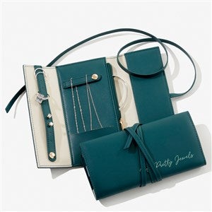 Yours Truly Personalized Leatherette Jewelry Roll -Teal - 57463-T