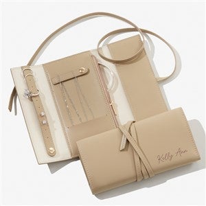 Yours Truly Personalized Leatherette Jewelry Roll -Beige - 57463-B