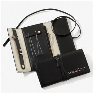 Yours Truly Personalized Leatherette Jewelry Roll - Black - 57463-BL
