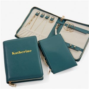 Bold  Chic Personalized Leatherette Bi-fold Jewelry Case -Teal - 57465-T