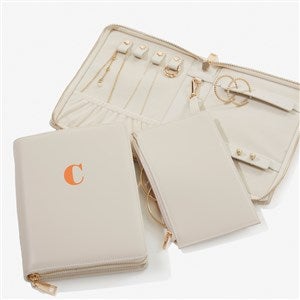 Bold  Chic Personalized Leatherette Bi-fold Jewelry Case -Ivory - 57465-I