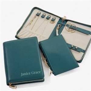 Yours Truly Personalized Leatherette Bifold Jewelry Case -Teal - 57466-T