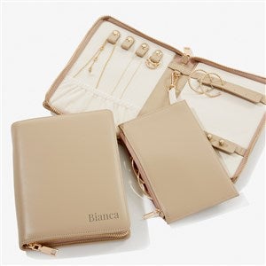 Yours Truly Personalized Leatherette Bifold Jewelry Case -Beige - 57466-B