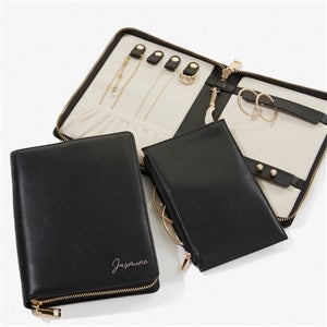 Yours Truly Personalized Leatherette Bifold Jewelry Case -Black - 57466-BL