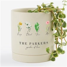 Birth Month Flower Personalized Cream Ceramic Pot  Saucer - 57608