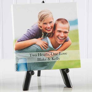 Personalized Romantic Photo Tabletop Canvas Print - Two Hearts, One Love - 5 1/2 x 5 1/2 - 5820-5x5
